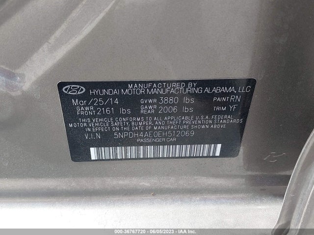 2014 HYUNDAI ELANTRA SE VIN: 5NPDH4AE0EH512069