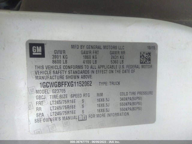Chevrolet EXPRESS CARGO VAN 2016 1GCWGBFFXG1152062 Image 10