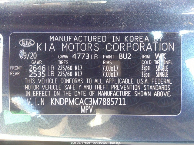 2021 KIA SPORTAGE LX VIN: KNDPMCAC3M7885711