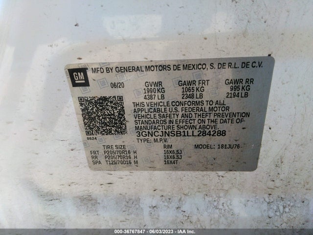 Chevrolet TRAX LS 2020 3GNCJNSB1LL284288 Image 9