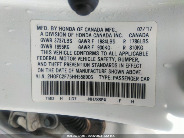 Honda Civic Sedan Ex 2017 2HGFC2F75HH558906 Image 9