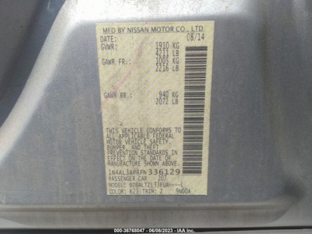 1N4AL3AP4FN336129 Nissan Altima 2.5 Sl