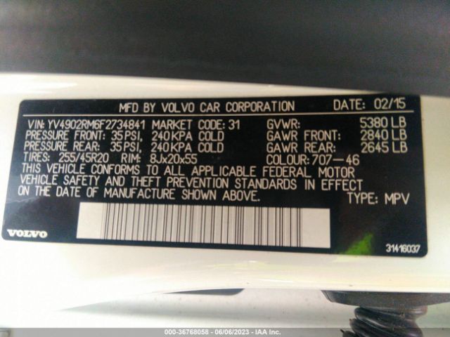YV4902RM6F2734841 Volvo Xc60 T6 Platinum