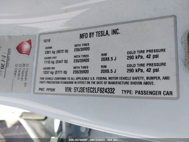 Tesla Model 3 Performance 2020 5YJ3E1EC2LF624332 Image 16