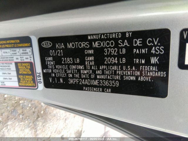 3KPF24ADXME336359 KIA Forte Lxs