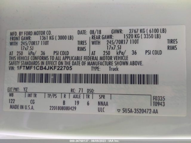 1FTMF1CB4JKF22705 Ford F-150 Xl/xlt