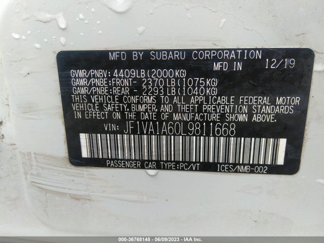 Subaru WRX 2020 JF1VA1A60L9811668 Image 16
