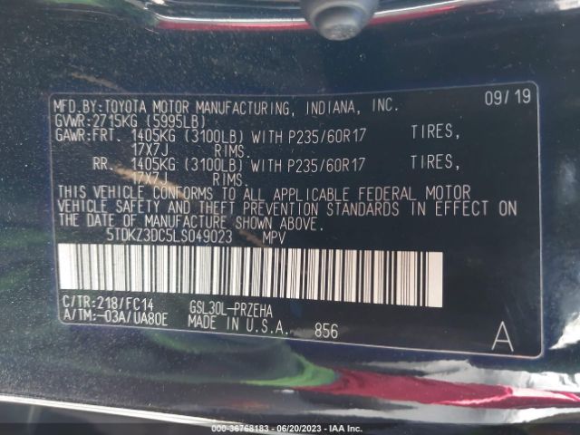 5TDKZ3DC5LS049023 Toyota SIENNA LE