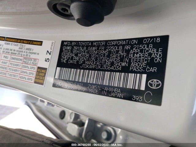 Toyota Prius Two/two Eco/three 2018 JTDKARFUXJ3064034 Image 9