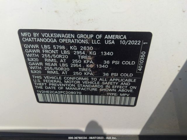 1V2HE2CA2PC208070 Volkswagen Atlas Cross Sport 3.6l V6 Se W/technology