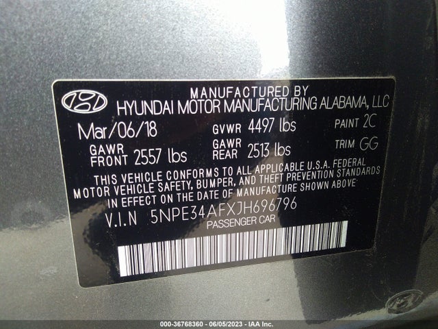 Hyundai Sonata Limited 2018 5NPE34AFXJH696796 Image 9