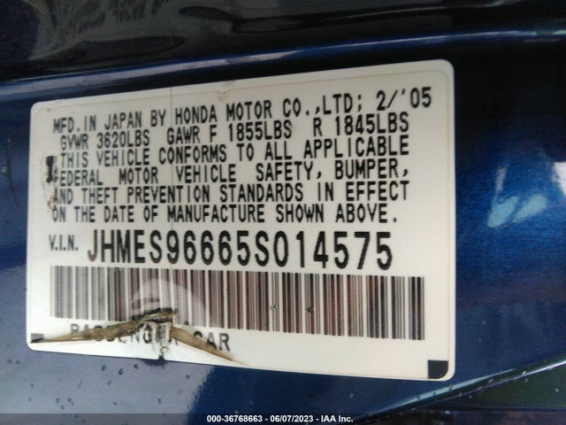 2005 HONDA CIVIC HYBRID VIN: JHMES96665S014575