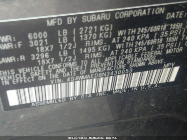 4S4WMAED8N3430053 Subaru Ascent Premium