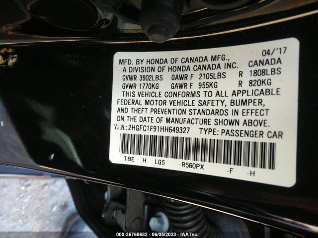 Honda Civic Sedan Touring 2017 2HGFC1F91HH649327 Image 9