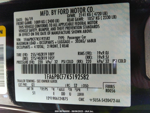 Ford MUSTANG GT 2019 1FA6P8CF7K5192582 Image 9
