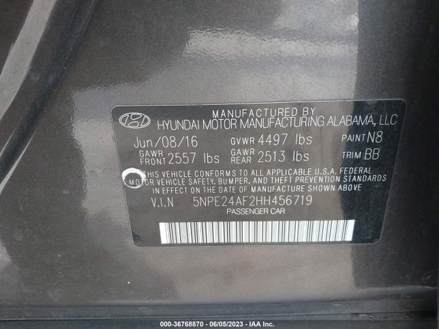 Hyundai Sonata 2.4l 2017 5NPE24AF2HH456719 Image 9