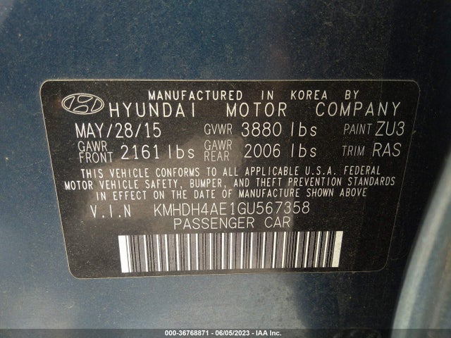 Hyundai ELANTRA SE 2016 KMHDH4AE1GU567358 Image 9