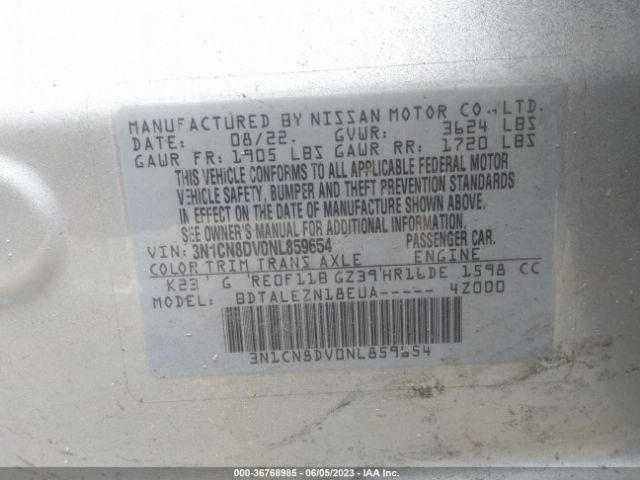 3N1CN8DV0NL859654 Nissan VERSA S