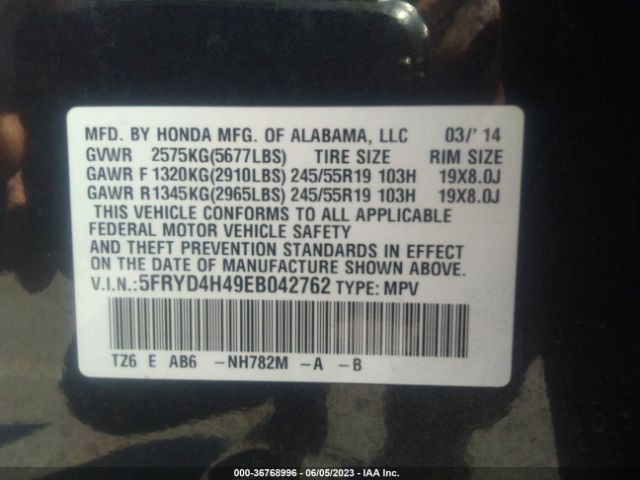 5FRYD4H49EB042762 Acura Mdx Tech Pkg