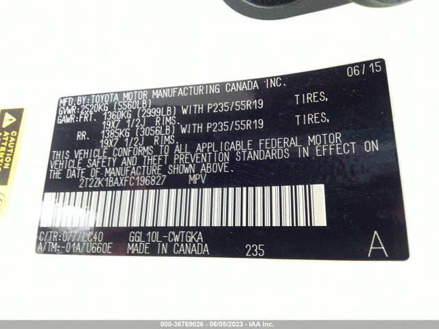 2T2ZK1BAXFC196827 Lexus RX 350