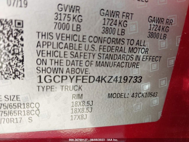 Chevrolet Silverado 1500 Lt Trail Boss 2019 1GCPYFED4KZ419733 Image 11