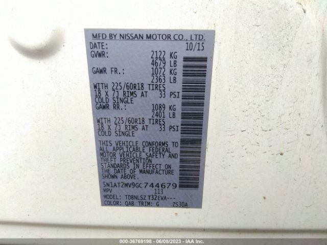 5N1AT2MV9GC744679 Nissan Rogue Sl