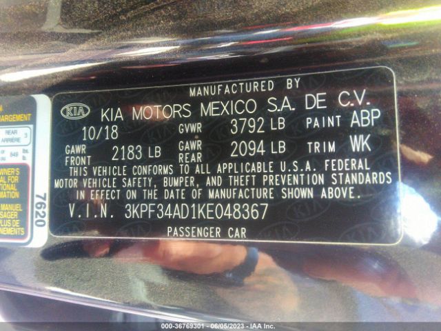 3KPF34AD1KE048367 KIA FORTE S