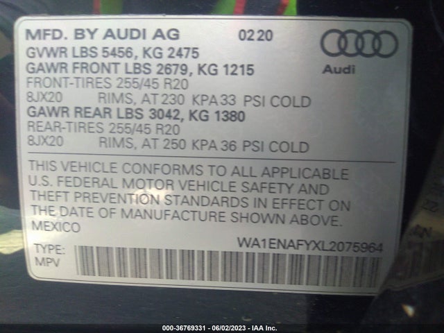 WA1ENAFYXL2075964 Audi Q5 Titanium Premium Plus