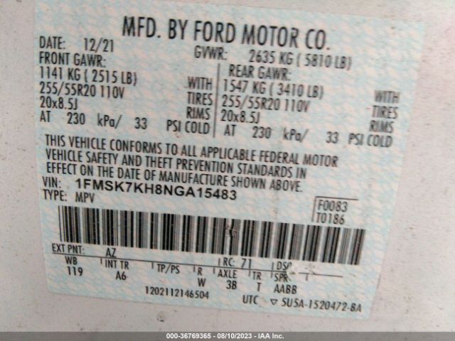 1FMSK7KH8NGA15483 Ford Explorer St-line