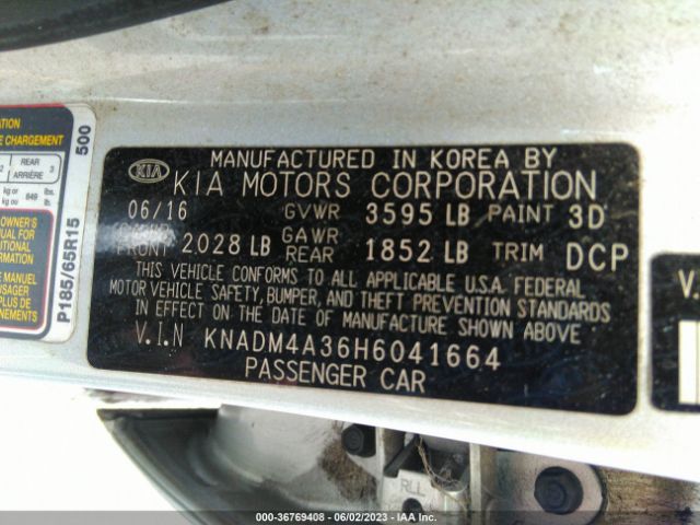 KNADM4A36H6041664 KIA RIO LX