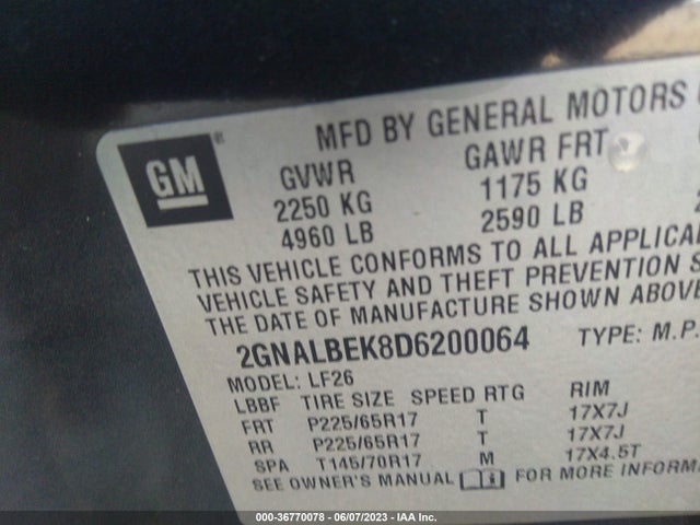 2013 CHEVROLET EQUINOX LS VIN: 2GNALBEK8D6200064