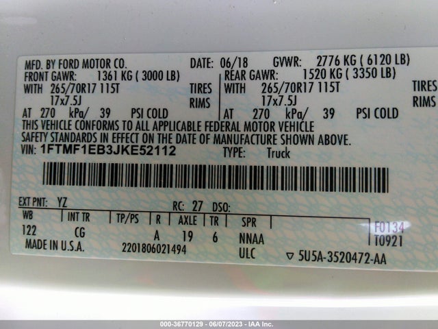 1FTMF1EB3JKE52112 Ford F-150 Xl/xlt