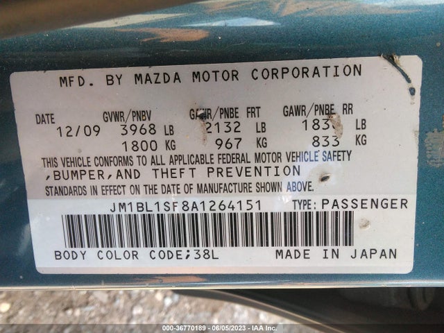 2010 MAZDA MAZDA3 I TOURING VIN: JM1BL1SF8A1264151