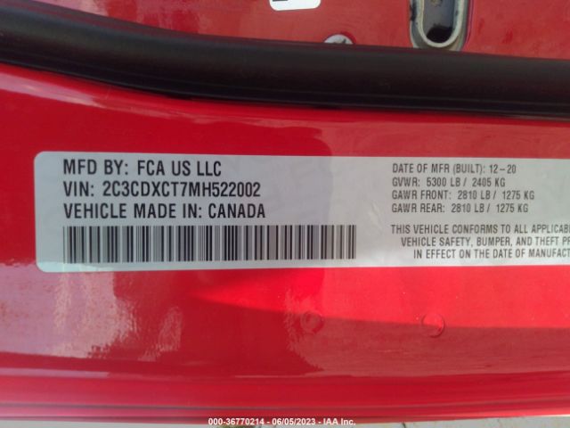 2C3CDXCT7MH522002 Dodge CHARGER R/T