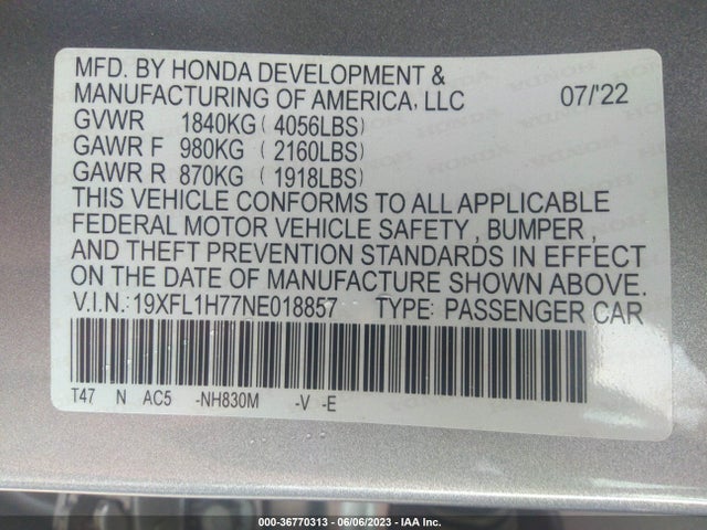 Honda Civic Hatchback Ex-l 2022 19XFL1H77NE018857 Image 10