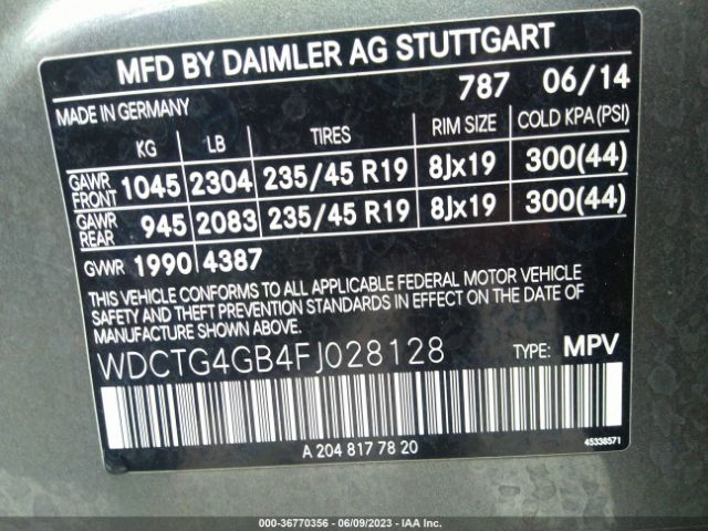 WDCTG4GB4FJ028128 Mercedes-Benz Gla-class Gla 250