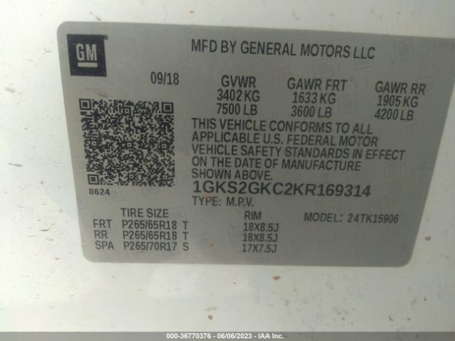 1GKS2GKC2KR169314 GMC Yukon Xl Slt