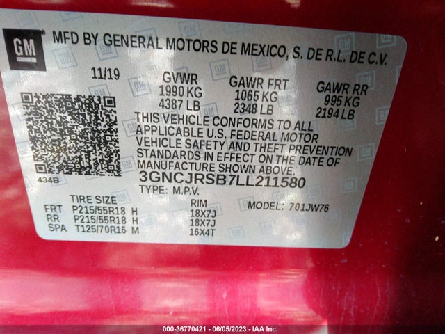 Chevrolet Trax Premier 2020 3GNCJRSB7LL211580 Image 9
