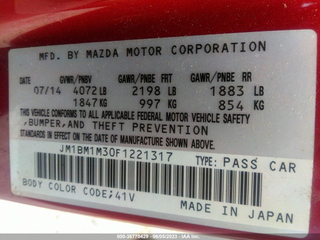 2015 MAZDA MAZDA3 S GRAND TOURING VIN: JM1BM1M30F1221317