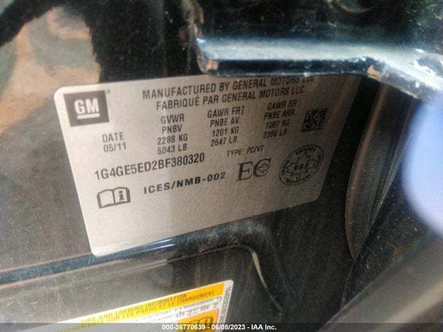 2011 BUICK LACROSSE CXS VIN: 1G4GE5ED2BF380320
