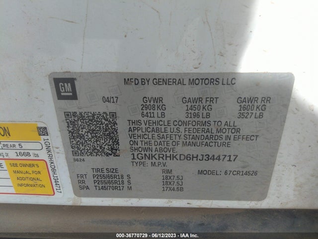 Chevrolet Traverse Lt 2017 1GNKRHKD6HJ344717 Image 15