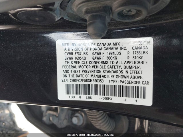 Honda Civic Sedan Lx 2016 2HGFC2F56GH556353 Image 9