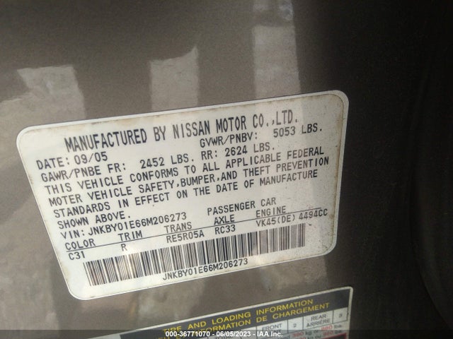 2006 INFINITI M45 VIN: JNKBY01E66M206273