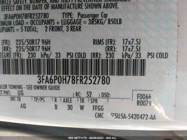 3FA6P0H78FR252780 Ford FUSION SE