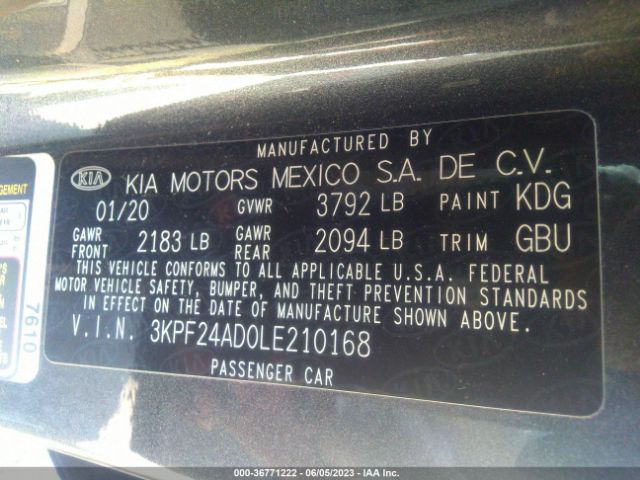 3KPF24AD0LE210168 KIA Forte Lxs