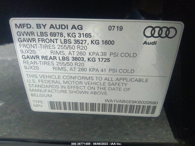 2019 Audi e-tron, VIN: WA1VABGE8KB020580