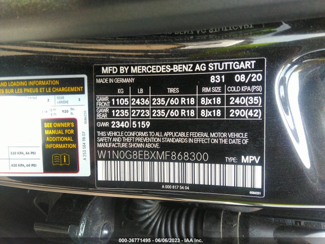 W1N0G8EBXMF868300 Mercedes-Benz GLC