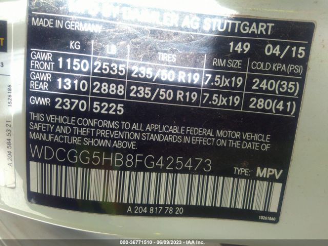 WDCGG5HB8FG425473 Mercedes-Benz Glk-class Glk 350