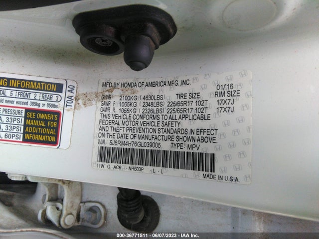 Honda Cr-v Ex-l 2016 5J6RM4H76GL039005 Image 9
