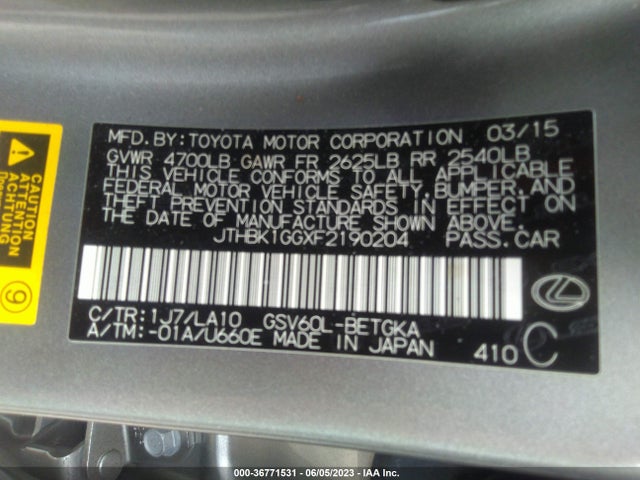 JTHBK1GGXF2190204 Lexus ES 350